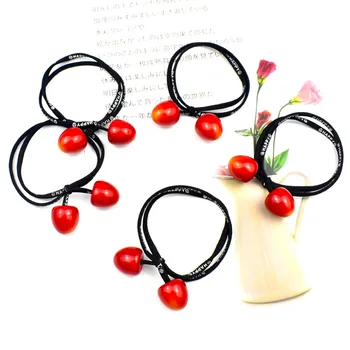 

DHL 2000pcs Cute Hair Tie For Girl Red Cherry Charms Elastic Hair Band Letter Print Rubber Band Double Lines Gum Headwear