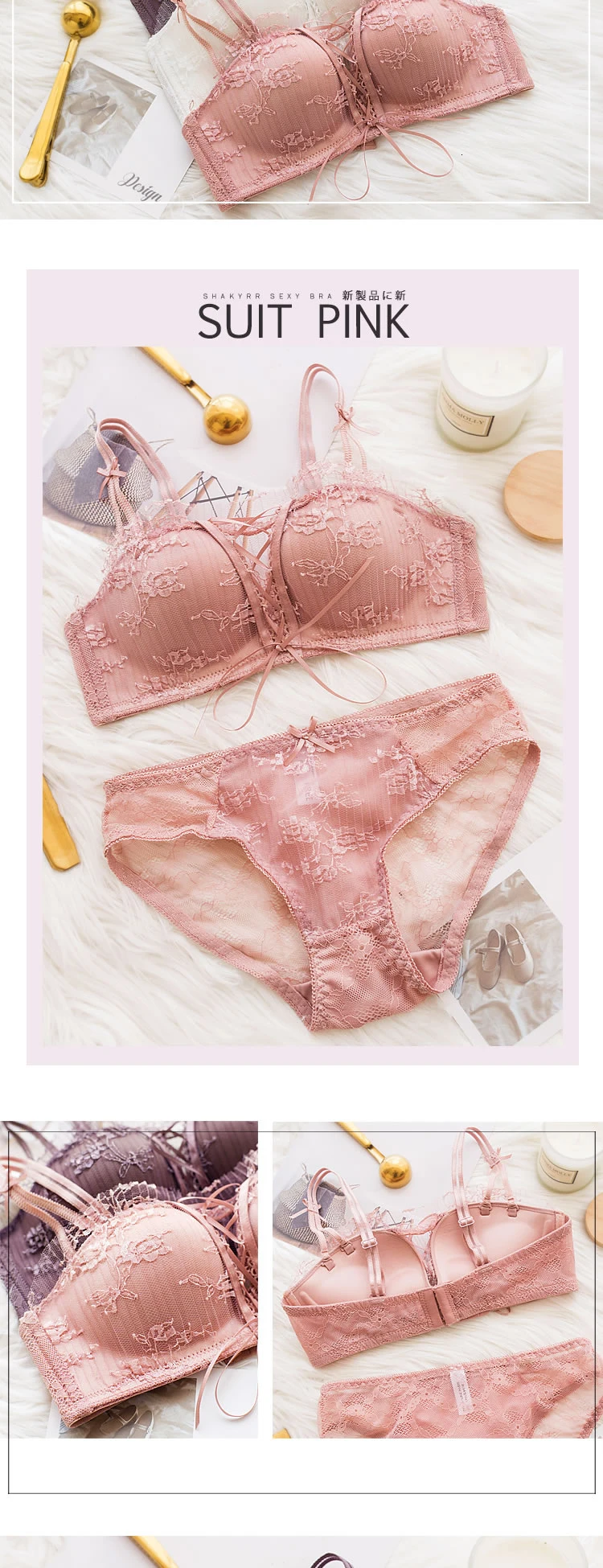 Roseheart, женские модные фиолетовые розовые сексуальные комплекты нижнего белья, беспроводные кружевные хлопковые трусики, мягкие бюстгальтеры, пуш-ап комплекты нижнего белья A B