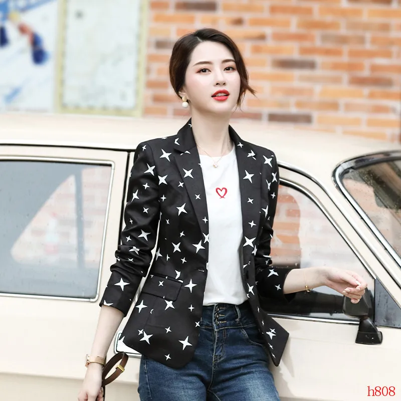 Fashion Casual Women Blazers and Jackets White Print Office Ladies Outerwear Coat OL Styles