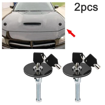 

2 Pairs Racing Quick Latch Hood Pins 2.5" Diameter Carbon Fiber Bonnet Hood Lock with Keys