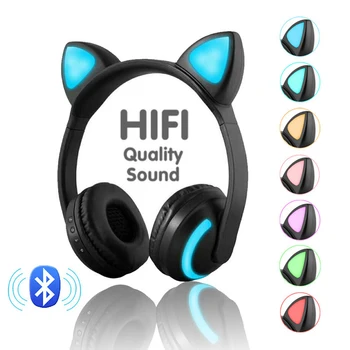 

New Bluetooth Stereo Cat Ear Headphones Flashing Glowing Cat Ear Headphones Gaming Headset Earphone 7 Colors LED Light