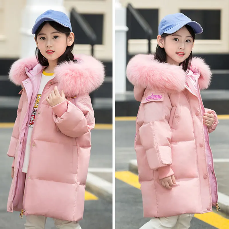 

2019 Children Winter Warm White duck down jackets Girls clothing waterproof Clothes Hooded long -30 degrees Coats For Kids parka