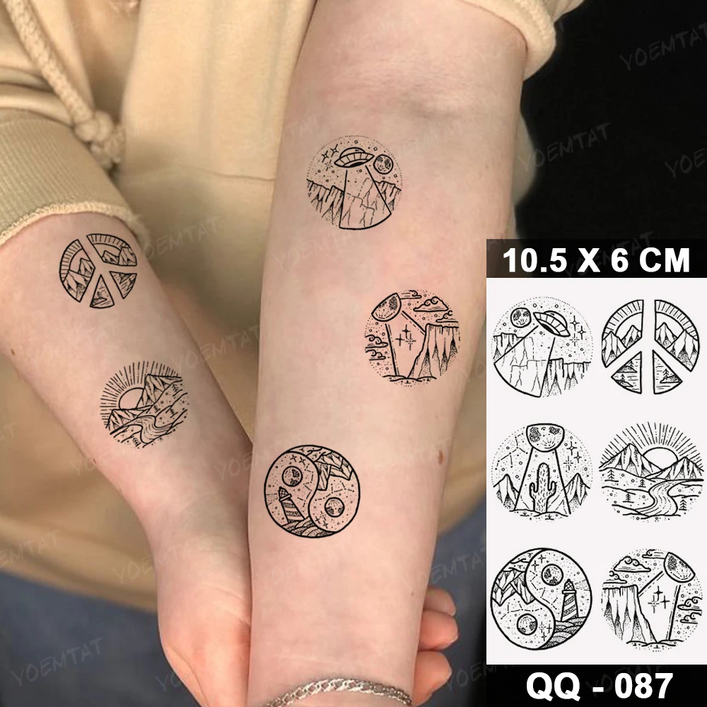 Transferable Waterproof Temporary Tattoo Sticker Earth Starry Sun Moon Galaxy Line Flash Tatto Woman Man Kids Child Fake Tatoo