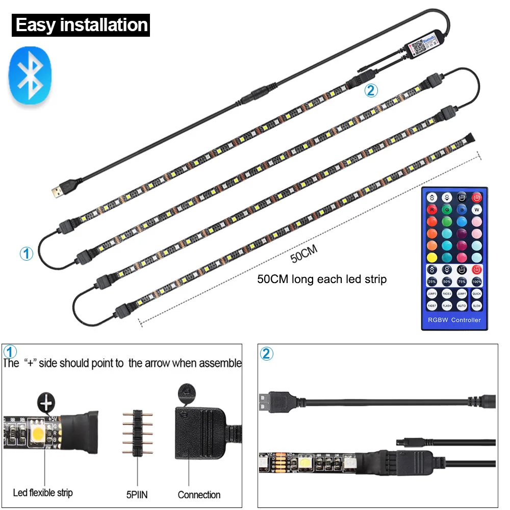 Светодиодная лента RGB 5050 с питанием от USB, 20Key, светодиодный музыкальный контроллер RGBW, Bluetooth, 40Key, светодиодная Диодная лента для телевизора, компьютера, подсветка