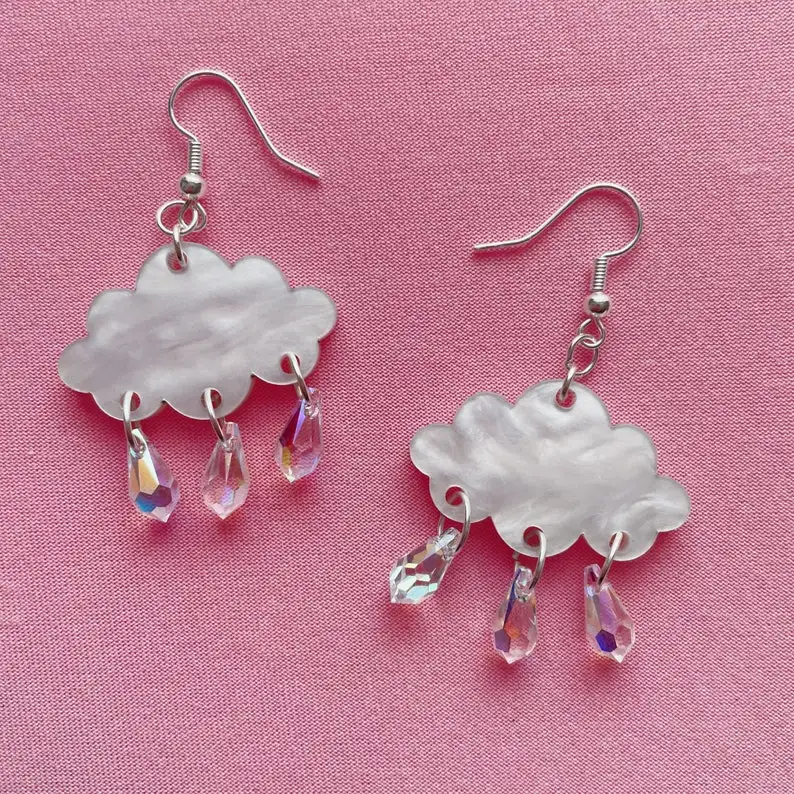 Cloud and Lightning Bolt Earrings Hypoallergenic Earring Hooks Cloud  Earrings Lightning Earrings Rain Earrings Storm Earrings 