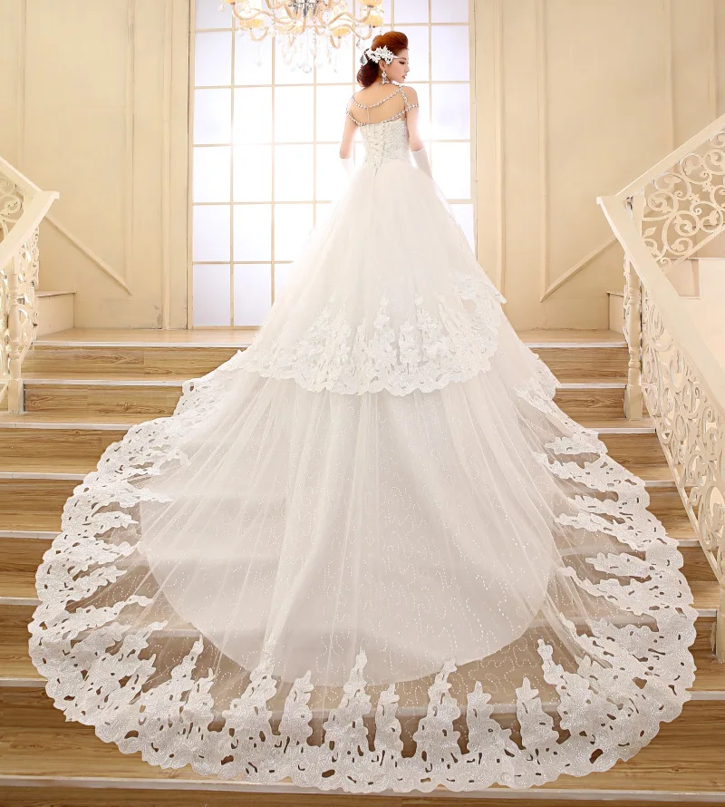 ^Cheap 2019 Vestido De Noiva Lange Staart Crystal Rhinestone Vintage Bal Trouwjurk Bruids Tule Mariage