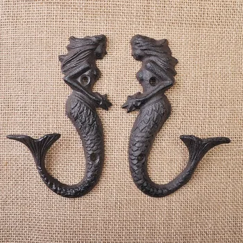 

Mermaid Hooks Iron Durable Elegant Bedroom Household Wall Hanging Door Back Hats Hooks Organizer Decor 2 Pcs WJ814