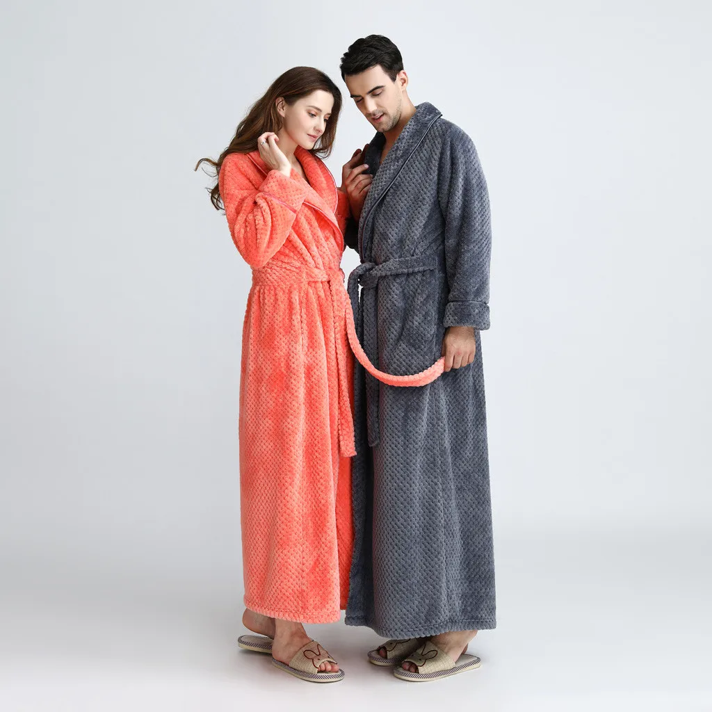 Womens Solid Thicken Coral Fleece Robe Bathrobe Gown Pajamas Sleepwear Pocket