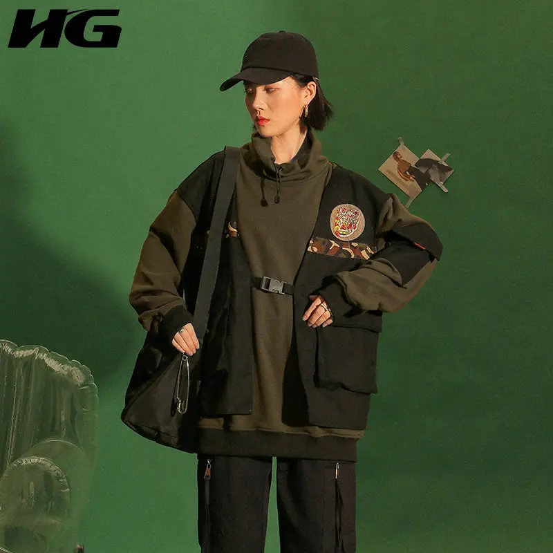 HG Tide брендовая Толстовка утолщенная имитация двухсекционный костюм Водолазка Топ для женщин свободного размера плюс уличная женская одежда XJ3187