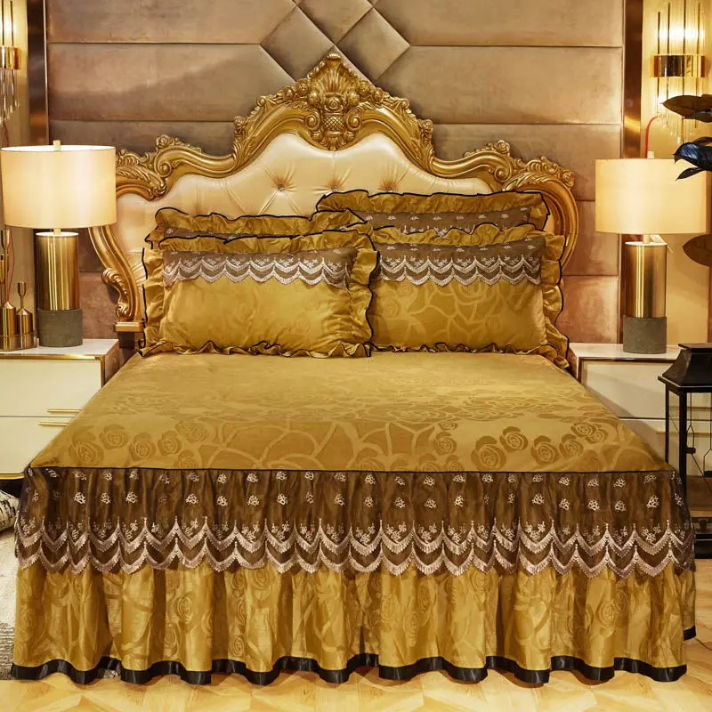 3 Pcs Bedding Set Luxury Soft Bed Spreads Heightened Bed Skirt