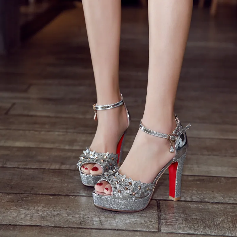 

2018 Summer Party Wedding Bridal Platform Sandals Women Extreme High Heels Ladies Shoes Gold Silver Pink Peep Toe Sandal