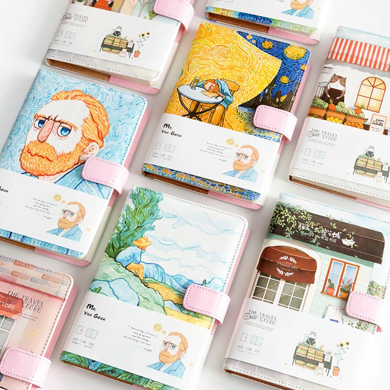 

A5 Van Gogh Cute Leather Pocket Bullet Journal Planner Filofax Weekly Diary Travelers Notebook With Colored Pages Stationery