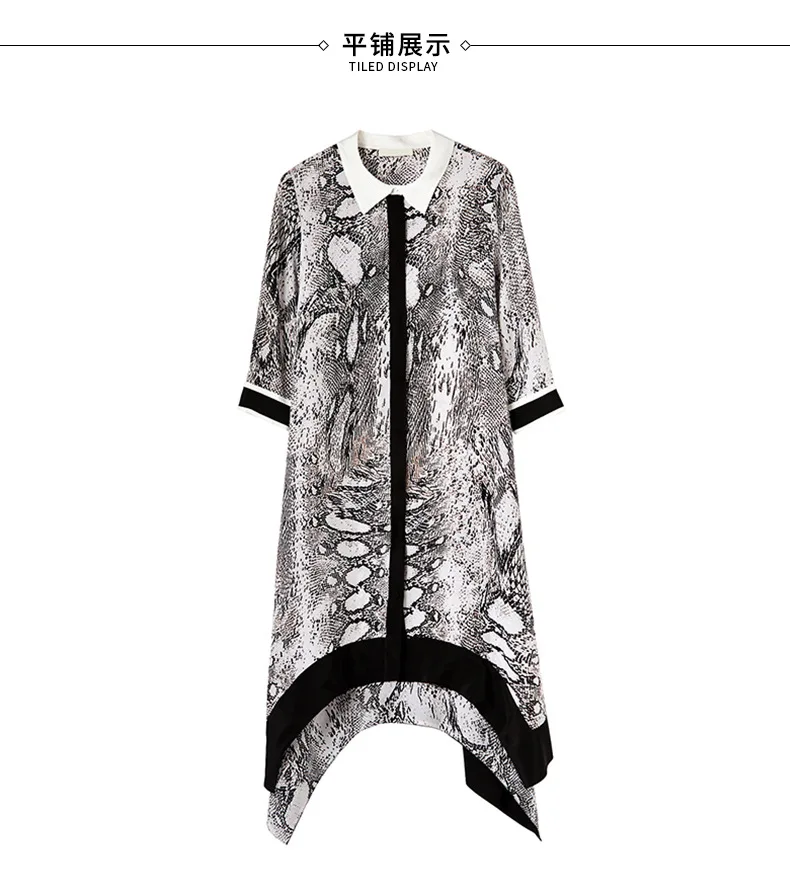 Camisa de Seda Cinza Chiffon Python Floral Vestidos Femininos 2021 Verão Longo Trabalho Escritório Casual Praia Festa Vestido Tamanho Grande Dropship 15 Cinza chiffon python floral camisa de seda
