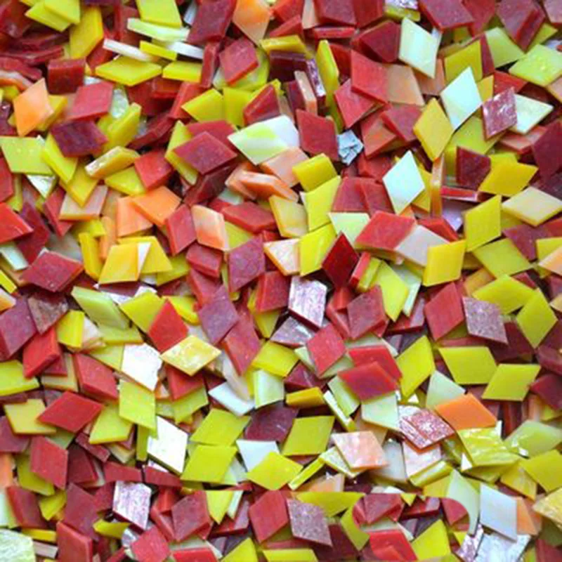1 кг/мешок Разноцветные квадратные прозрачные стеклянные мозаичные плитки для рукоделия, мозаики, детские головоломки, искусство, ремесло, прозрачный камень - Цвет: mixed orange