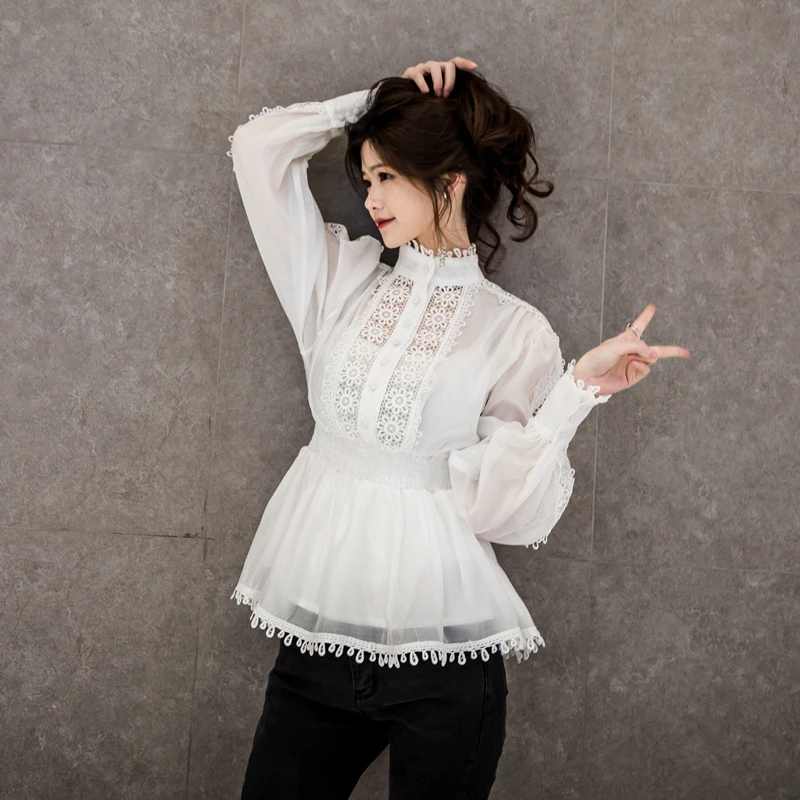 TWOTWINSTYLE/Элегантные женские рубашки с воротником-стойкой в стиле пэчворк, Корейская блузка, Женская Осенняя мода, большие размеры