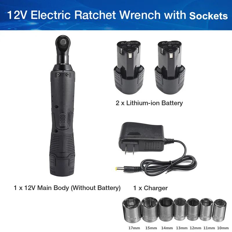 12V and Sockets 3/8 ''2 литий-ионный Батарея электрический ключ с трещоткой Перезаряжаемые электрический Беспроводные Угловые гаечные ключи комплект 12V 18V 28V - Цвет: 12V and Sockets