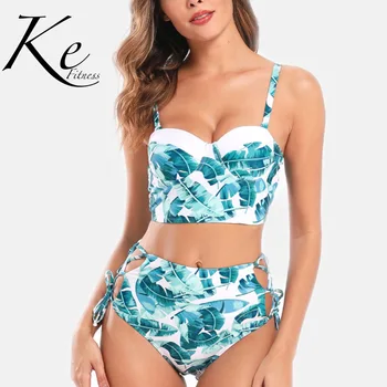 

KE New Collection 2020 Retro High Waist Bikini Floral Print Europe and America Foreign Trade Swimsuit swimwear woman