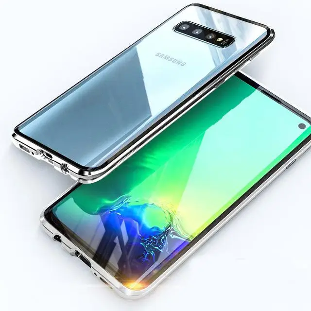360 полностью металлический магнитный чехол для samsung Galaxy S9 S8 S10 Plus Note 9 8 10 Plus S10 5G Чехол двусторонний чехол из закаленного стекла - Цвет: Серебристый