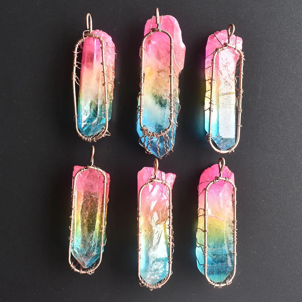 7 Chakra Crystal Natural/Rainbow Stone Quartz tree of life Pendant Necklace Reiki Healing Chakra Jewelry Wholesale 6Pcs/Lot free