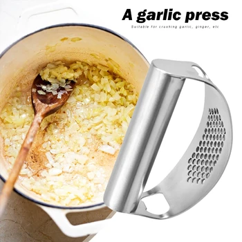 

Portable Curved Stainless Steel Ginger Squeezer Masher Multi-functional Practical Durable Convenient Garlic Press Chopper