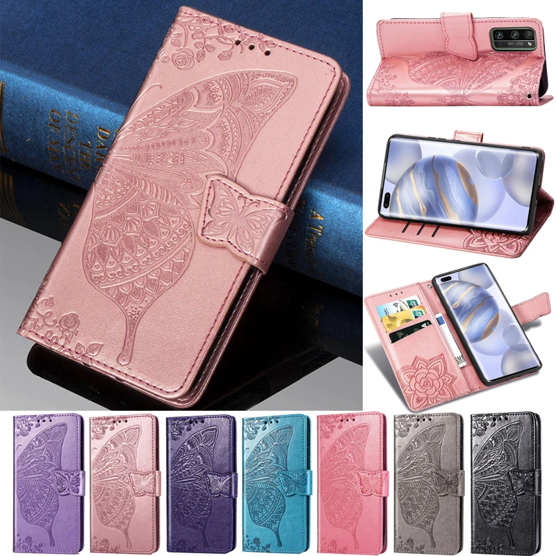 

Honor 30Pro Plus Butterfly Case on for Etui Huawei Honor 30 Pro Plus + Case 3D Embossed Leather Flip Cover Huawei Honor 30S Casa