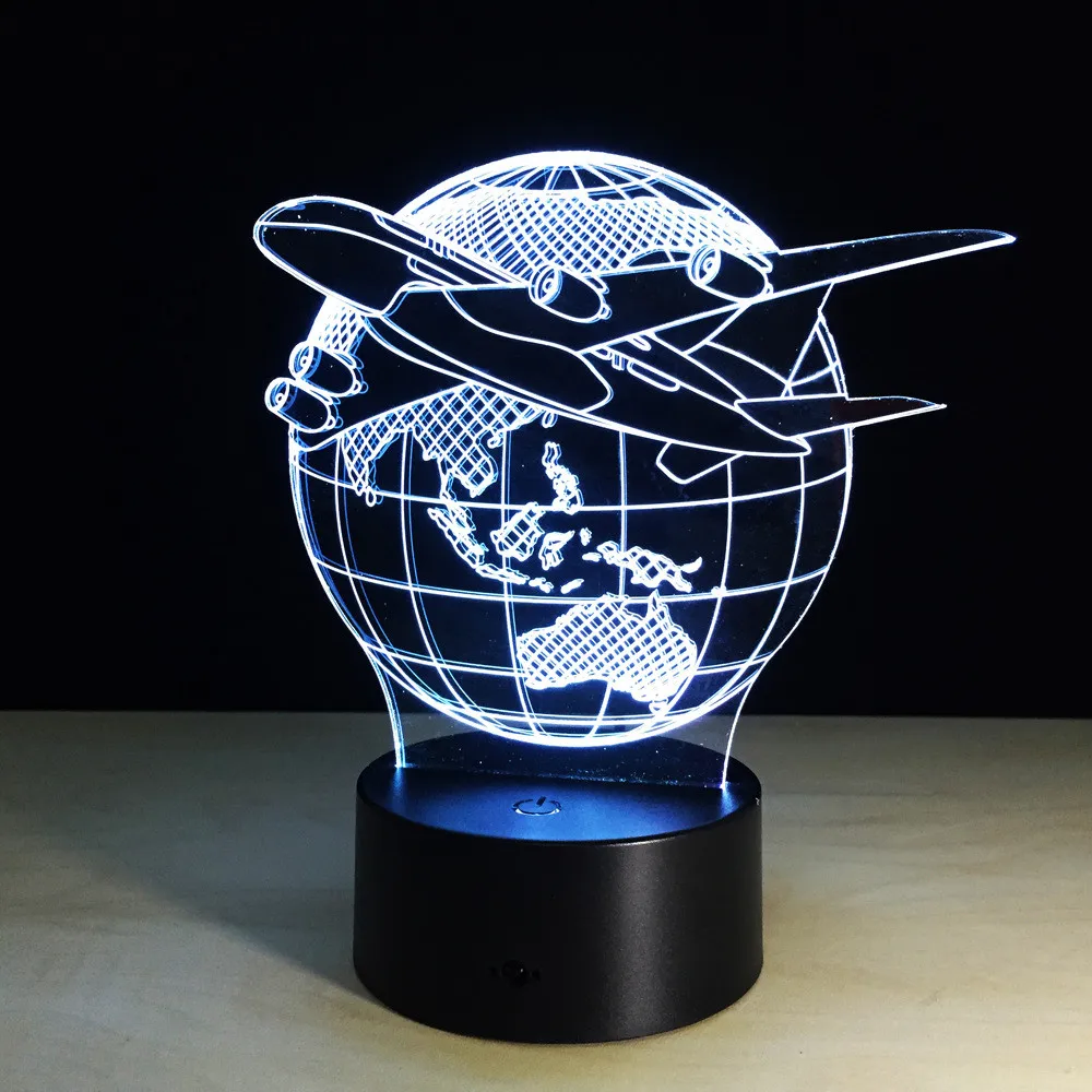 LED 3D Night Lights Creative Illusion Lamp Desk Table Lighting 7 Color Change New Year Gifts Children's plane light | Освещение