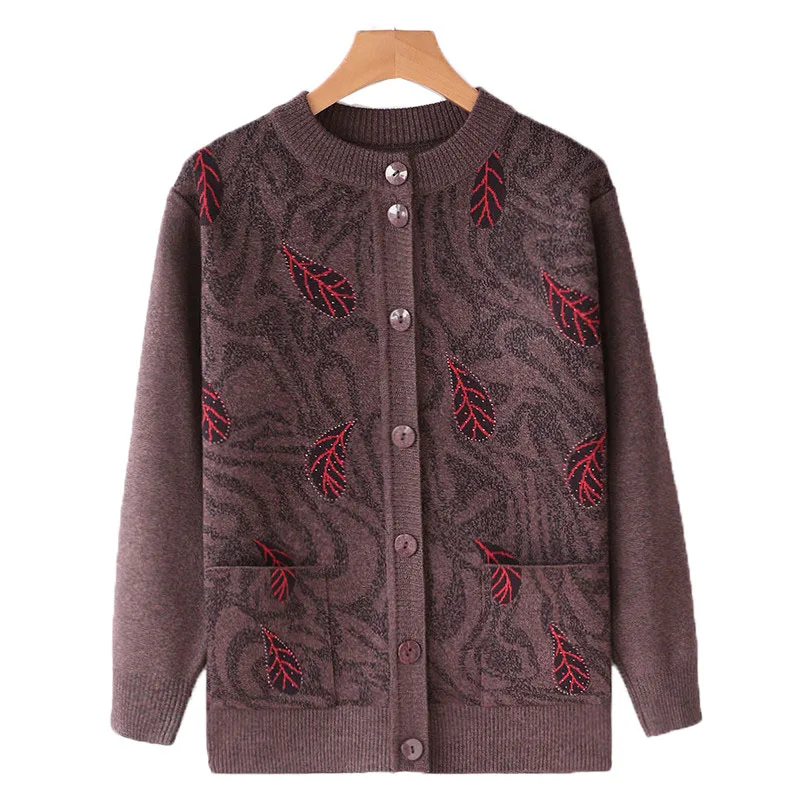 

Свитер для матери среднего возраста, кардиган, куртка с длинным рукавом, однобортные вязаные свитера, осенне-зимнее пальто, женские топы