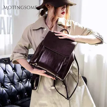 

Classic Style Genuine Leather Backpack Top Quality Natural Leather Cowhide Backpack Luxury School Bag Mochila for Ladies 2020