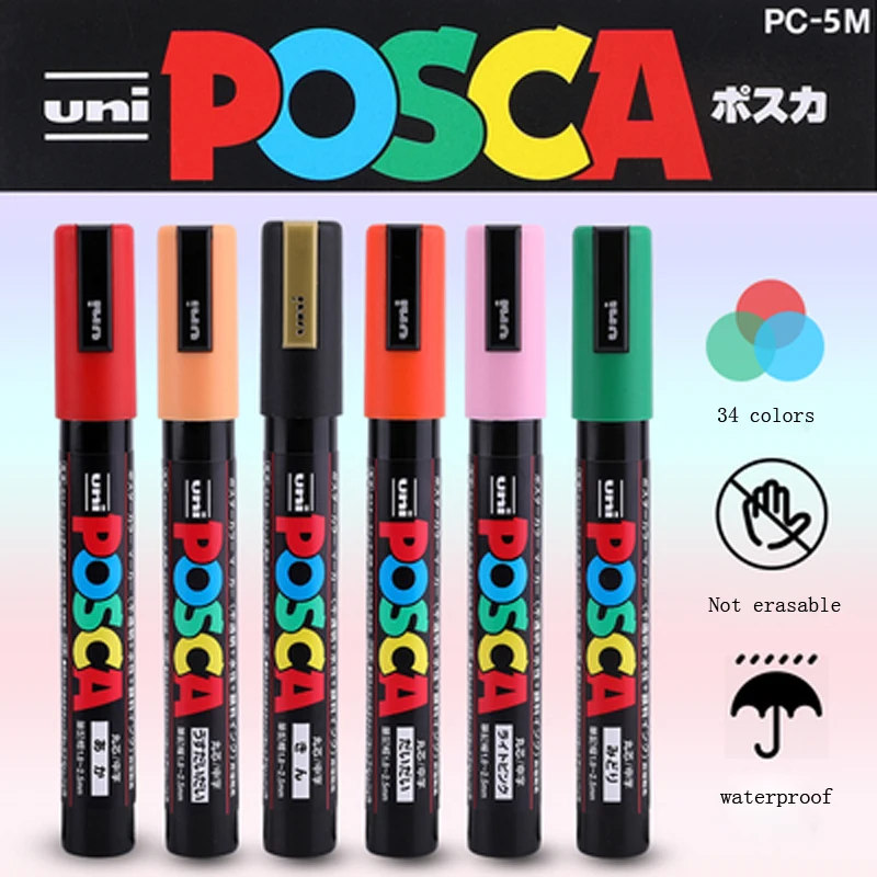 UNI POSCA маркер для белой доски набор POP рекламный плакат граффити маркера для Цвет яркая разноцветная ручка PC-1M PC-3M PC-5M