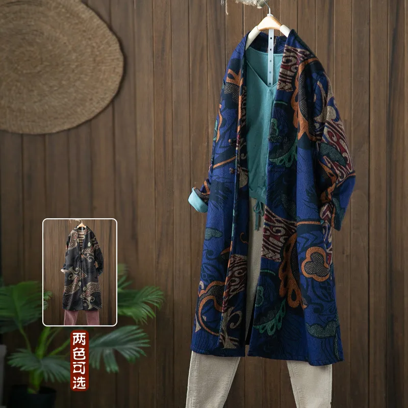 

2020 Retro Printing Sweater Coat Spring Autumn Women's Clothing New Loose Large Size Long Cardigan Trench Coats For Women M24