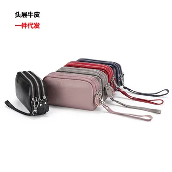 

Full-grain Leather WOMEN'S Handbag 2020 New Style Three Layer Zipper shou wan bao Leather Phone Bag Women Long Wallet