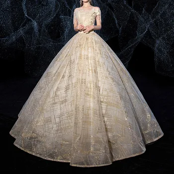 

Elegant Off The Shoulder Women Wedding Dress Short Sleeves Ball Gowns Sequins Beading Women Bridal Gowns Wedding Dresses