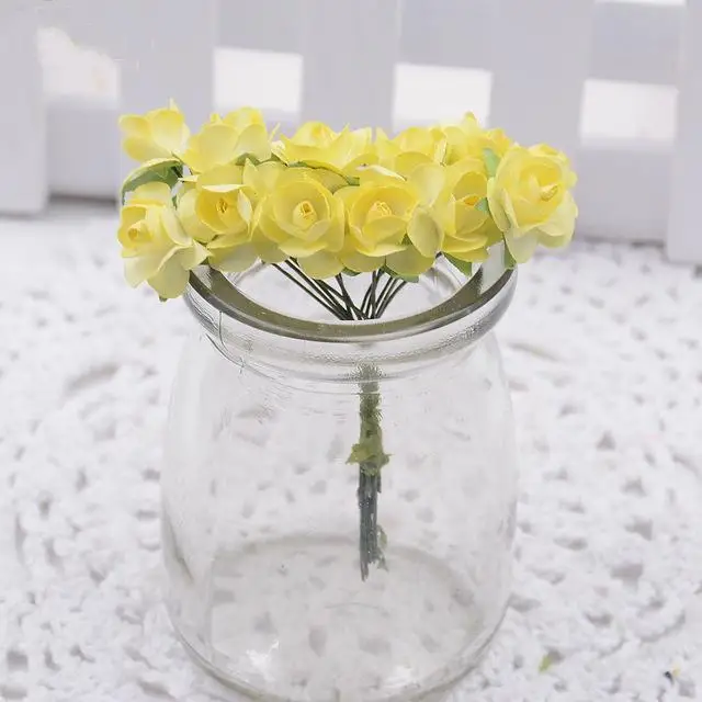 Новые декоративные цветы 12 шт./лот 1,5 см мини бумажная Роза DIY Скрапбукинг Цветочные Свадебные украшения Аксессуары