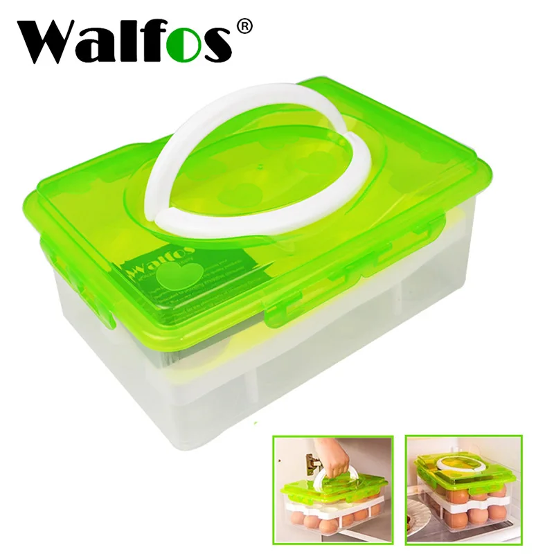 WALFOS Egg Rack Holder 24 Grid Egg Box Food Container Organizer Convenient Storage Boxes Double Layer Durable  Crisper