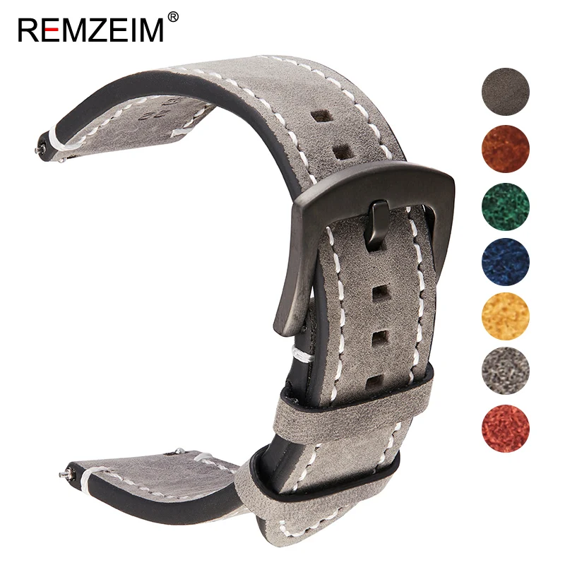 Premium Crazy Horse Calfskin Leather Watch Strap - Dark Brown, Gray, Black, Blue, Green Options