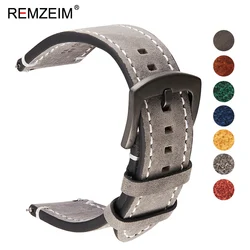 Premium Crazy Horse Calfskin Leather Watch Strap - Dark Brown, Gray, Black, Blue, Green Options - 22mm (Gray)