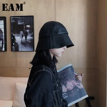 [EAM] женские кожаные персональные шляпы для рыбалки, новые круглые купольные темпераментные модные Универсальные весенне-осенние 1B086
