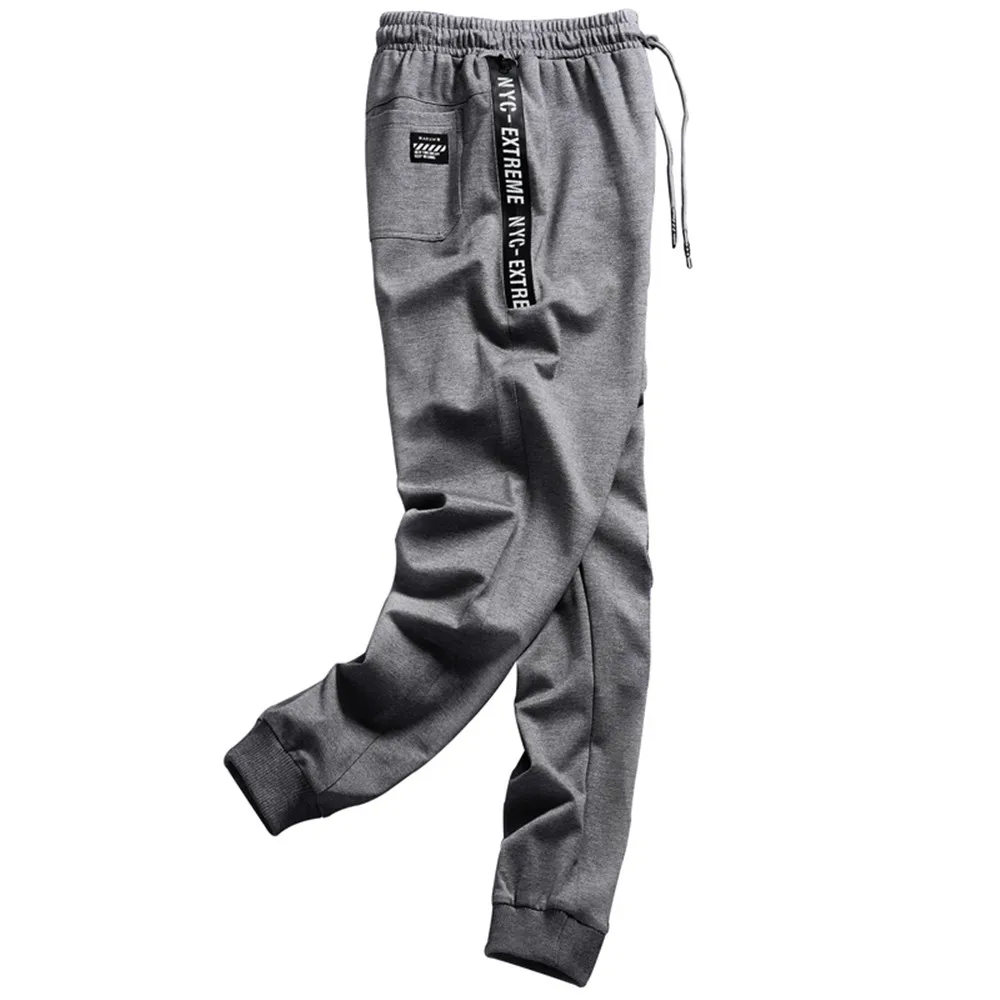 Gray WWKK, мужские, большие, повседневные, свободные, прямые, эластичные брюки, модные, удобные, с принтом, уличные, эластичные штаны, эластичный пояс - Цвет: Gray