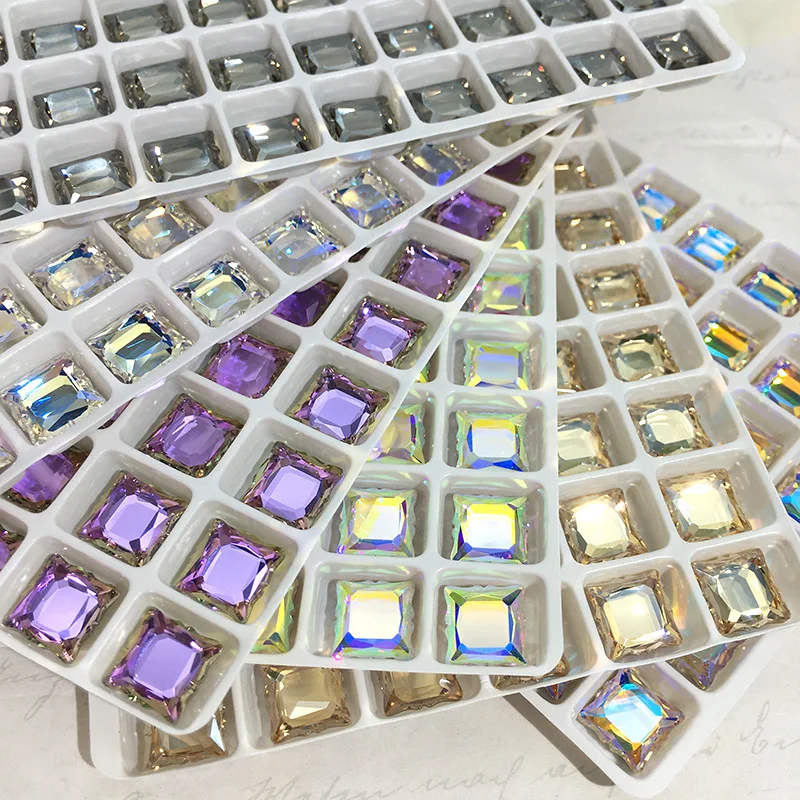 

50Pcs Round Rectangle Magic Mirror Glass Strass Flatback Stone Nail Art Rhinestone For Nail Accessories Jewelry Making