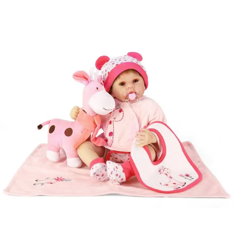 NPK 55 см реалистичные Boneca Reborn Baby Doll Мягкие настоящие сенсорные виниловые силиконовые игрушки для детей подарок на день рождения Рождество Brinquedo Menina - Цвет: the doll