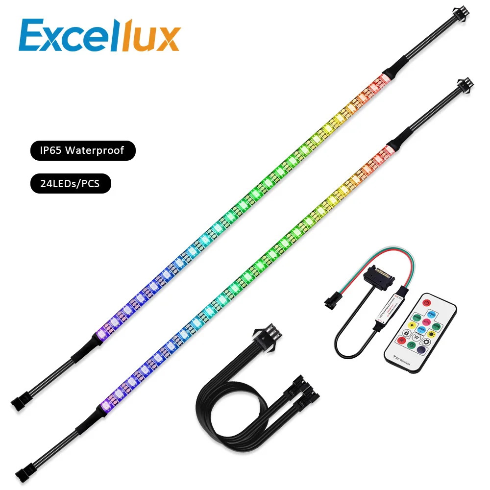 24LEDs x2PCS IP65 1 комплект 2 шт. 40 см 5 в адресуемые 2812 WS2812b RGB светодиодные ленты+ SATA интерфейс светодиодный симфонический контроллер+ разветвитель для ПК чехол для компьютера - Испускаемый цвет: 24LEDs x2PCS IP65
