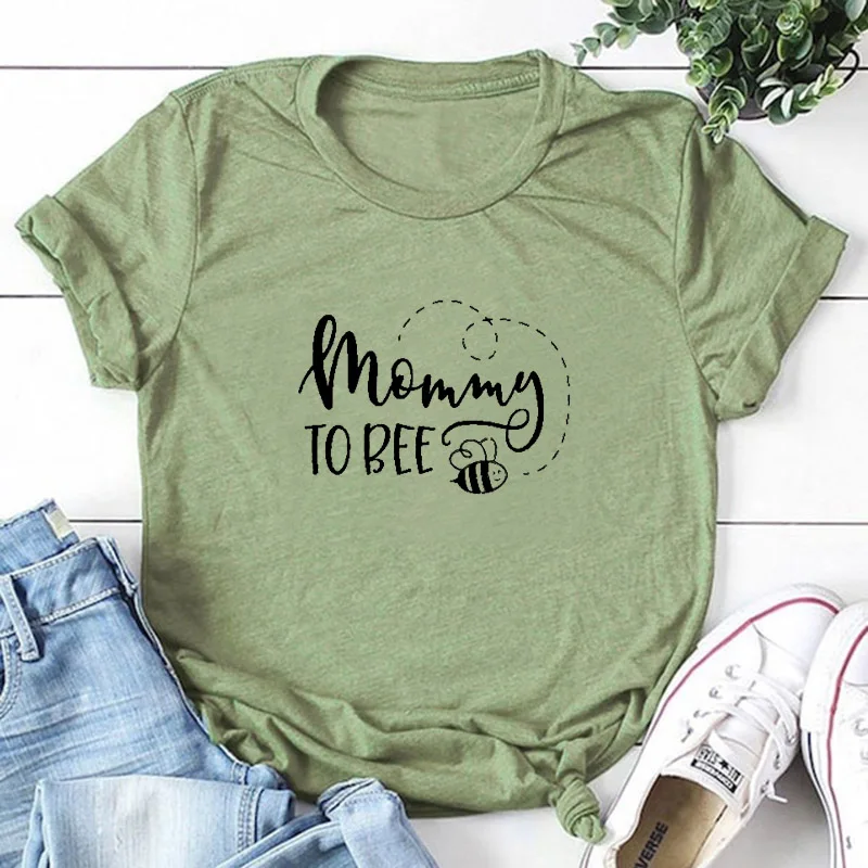 Mommy To Bee/графическая Женская одежда с коротким рукавом, топы летняя рубашка, хлопковая стильная забавная Повседневная Новинка, подарок для мамы MOM To be