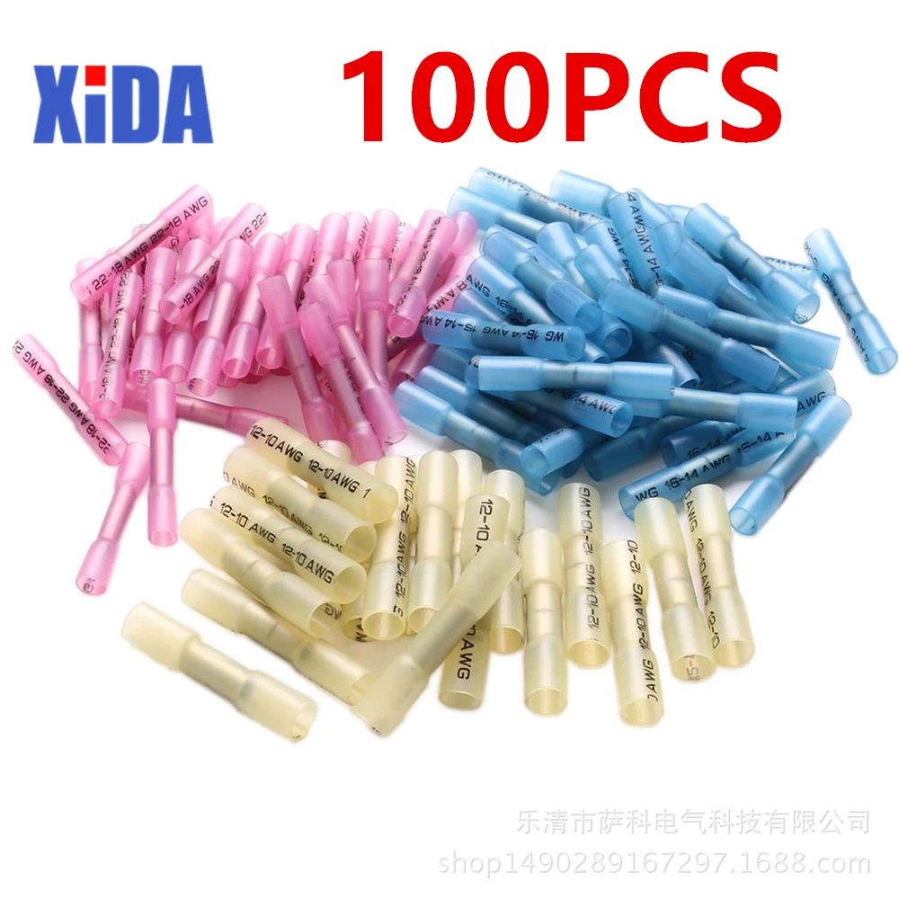 RED 22-16 AWG HEAT SHRINK BUTT WIRE CRIMP CONNECTOR ELECTRICAL TERMINAL 50 PCS