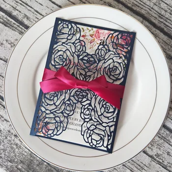 

Blue Shiny Wedding Card Cover DIY Burgundy Ivory White Wrap for Anniversary Party 50PC/Style