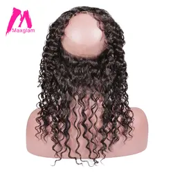 Maxglam глубокая волна бразильские волосы 360 кружева фронтальный заказ с сеткой с волосами младенца 100% Remy человеческих волос Бесплатная