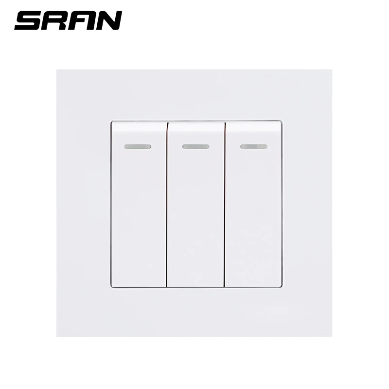 

SRAN wall warehouse light 3 button switch 3gang 1way flame retardant PC material panel 86*86mm UK standard installation box