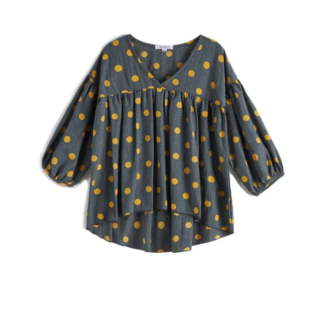 

CupofSweet 5-14Y Kiddie Polka Dot Girls Tops Blouses Kids Clothing 2019 Spring Bubble Cropped Sleeve Casual Long Sleeve Pullover