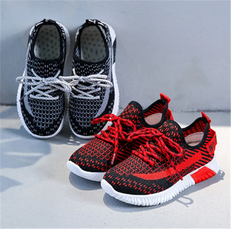 Xiaying autumn new children sports shoes girl casual shoes boy flying woven breathable running shoes boy student shoes 111