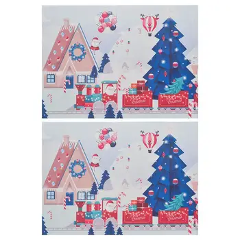 

2pcs Christmas Printing Placemats Tabletop Coasters Children Tableware Mats