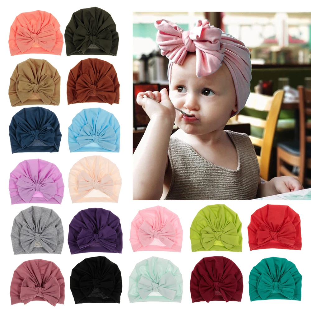 Nishine Baby Cotton Blend Headband Turban Soft Rabbit Bowknot Kids Hats Children Girls Elastic Headwrap Baby Hair Accessories